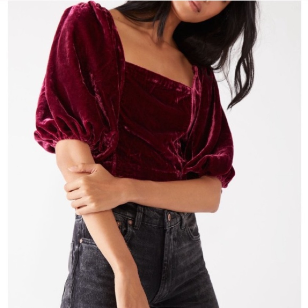 NWT Free People Maroon Velvet Peasant Crop Top